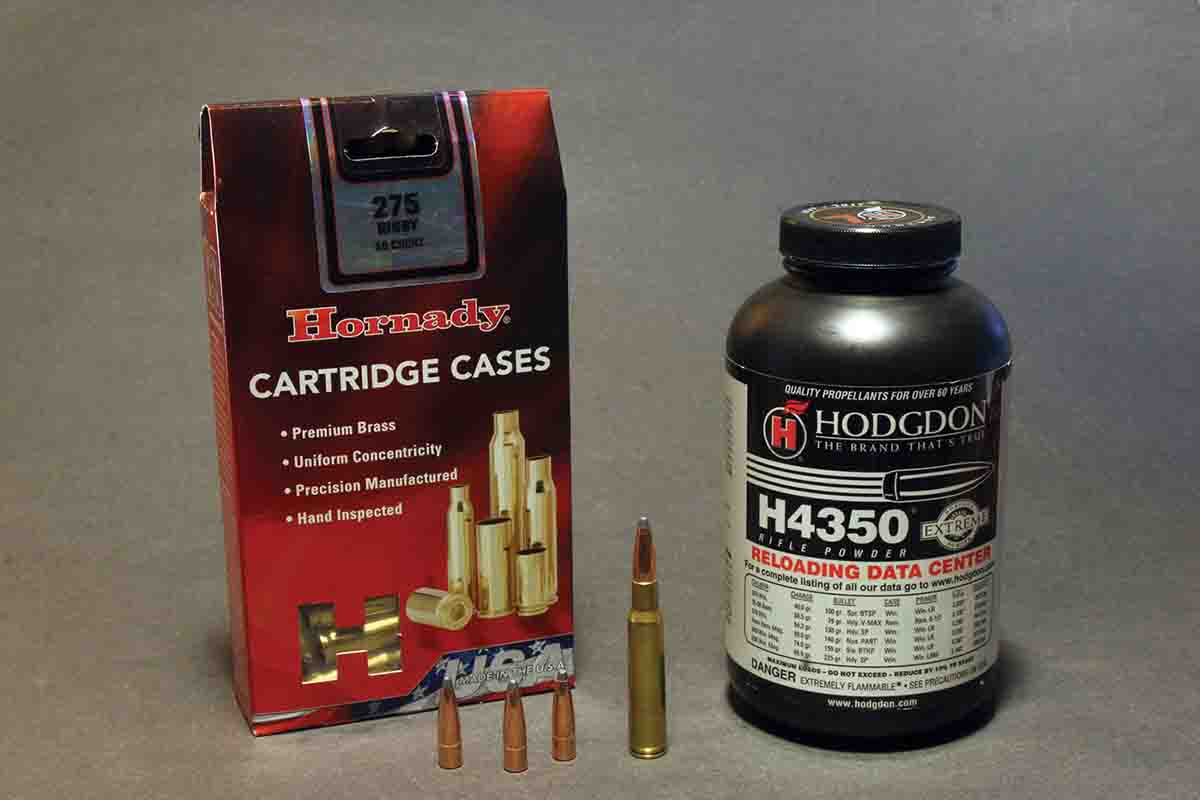 Hornady’s 140-grain factory load ballistics were reproduced with 139-grain Spire Points and 47.0 grains of H-4350 with CCI 200 primers. The bullets were seated just behind the front edge of the cannelure for an overall length of 3.180 inches and an average velocity of 2,681 fps.